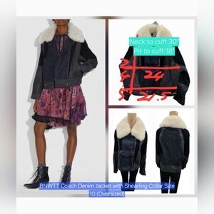 BNWT Women's Coach Denim Jacket with Shearling Collar Size 10-14